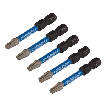 Draper Expert 05653 TX STAR Impact Screwdriver Bits, T25 x 50mm, 1/4" Hex   Pack of 5