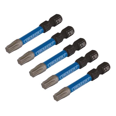 Draper Expert 05656 TX STAR Impact Screwdriver Bits, T30 x 50mm, 1/4" Hex   Pack of 5