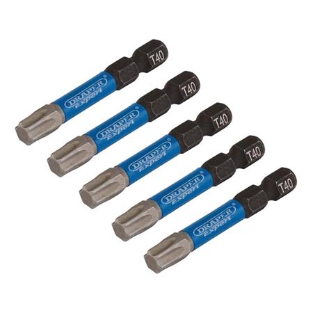 Draper Expert 05672 TX STAR Impact Screwdriver Bits, T40 x 50mm, 1/4" Hex   Pack of 5