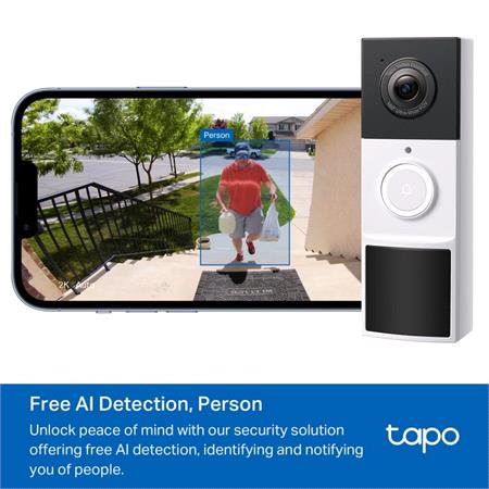 Tp Link Tapo D210 Smart Battery Video Doorbell   White/Black