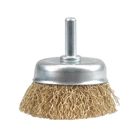 CUP BRUSH W. SHAFT 75MM, CRIMPED WIRE