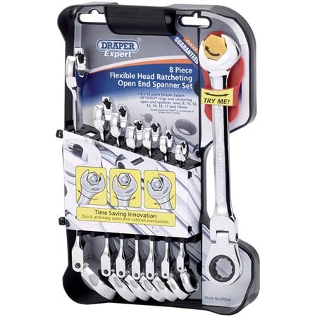 **Discontinued** Draper Expert 07034 Metric Combination Spanner Set with Flexible Head and Double Ratcheting Features (8 Piece)