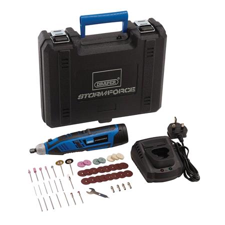 Draper 07849 Storm Force 10.8V Power Interchange Rotary Multi Tool Kit, 1 x 1.5Ah Battery, 1 x Fast Charger (50 Piece)