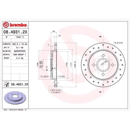 Brembo Rear Axle Brake Discs (Pair)   Diameter: 252.5mm   08.4931.2X