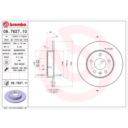 Brembo Prime Rear Axle Brake Discs (Pair)   Diameter: 264mm   08.7627.11