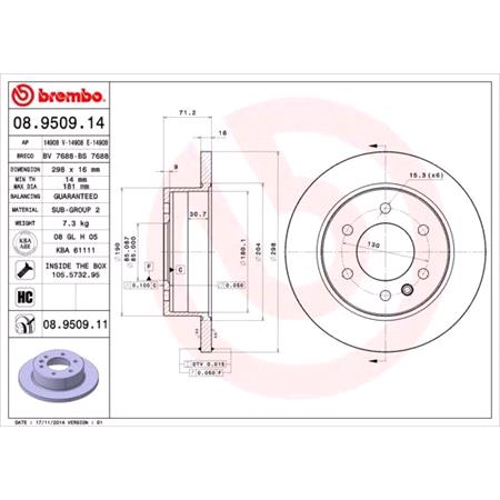 Brembo Prime Rear Axle Brake Discs (Pair)   Diameter: 298mm   08.9509.11