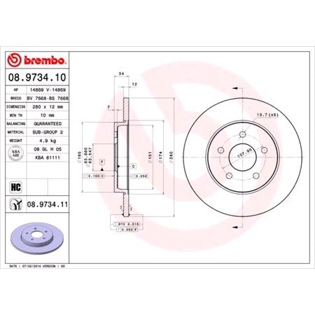 Brembo Prime Rear Axle Brake Discs (Pair)   Diameter: 280mm   08.9734.11