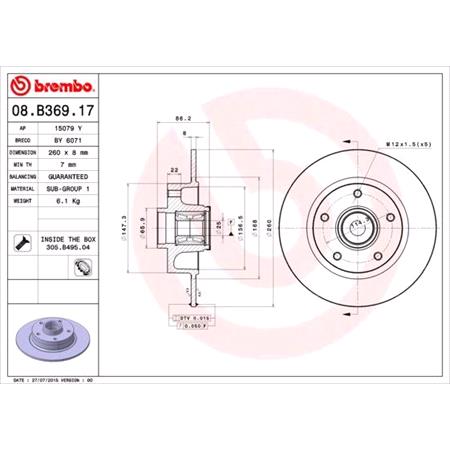 Brembo Prime Rear Axle Brake Discs (Pair)   Diameter: 260mm   08.B369.17