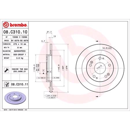 Brembo Prime Rear Axle Brake Discs (Pair)   Diameter: 276mm   08.C310.11