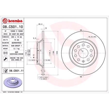 Brembo Prime Rear Axle Brake Discs (Pair)   Diameter: 300mm   08.C501.11