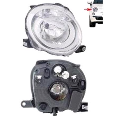 Right Headlamp (Low Beam, Halogen, Takes H7 Bulb, Supplied With Motor) for Fiat 500 2008 on