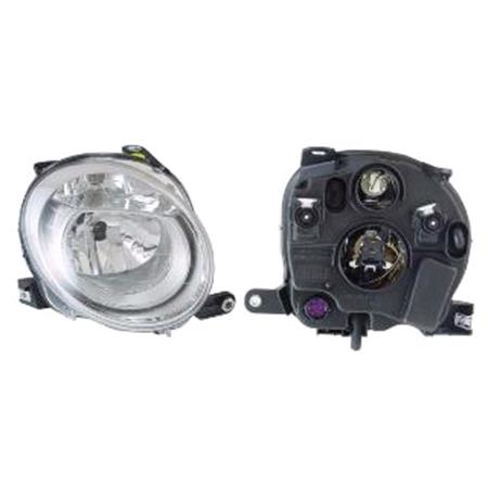 Right Headlamp (Low Beam, Halogen, Takes H7 Bulb, Original Equipment) for Fiat 500 2008 on