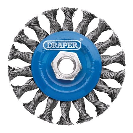 Draper 08055 Steel Twist Knot Flat Wire Wheel Brush, 100mm, M14