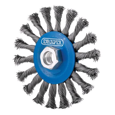 Draper 08058 Steel Twist Knot Flat Wire Wheel Brush, 115mm, M14