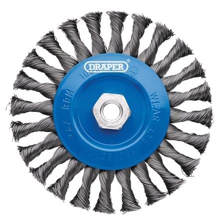 Draper 08059 Steel Twist Knot Flat Wire Wheel Brush, 150mm, M14