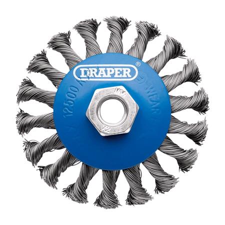 Draper 08062 Steel Bevelled Twist Knot Wire Wheel Brush, 100mm, M14