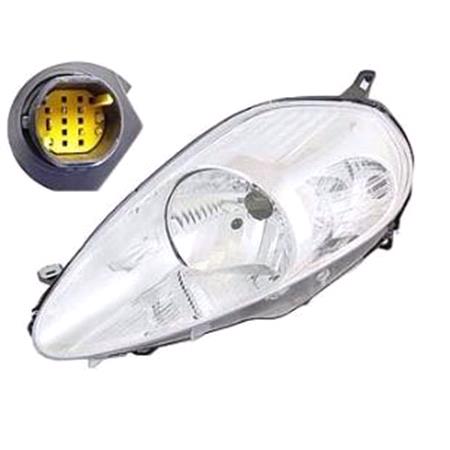 Left Headlamp (Chrome Bezel, With 14 Pin Connector) for Fiat GRANDE PUNTO Van 2006 2008