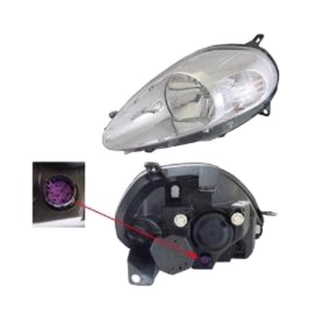 Left Headlamp (Chrome Bezel, With 8 Pin Connector, Takes H4 Bulb, Supplied With Motor & Bulb, Original Equipment) for Fiat GRANDE PUNTO 2009 on