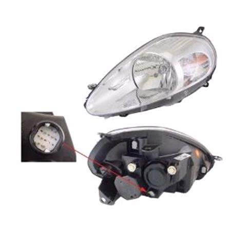 Left Headlamp (Chrome Bezel, With 14 Pin Connector, Takes H4 Bulb, Supplied With Motor & Bulb, Original Equipment) for Fiat GRANDE PUNTO 2006 2008