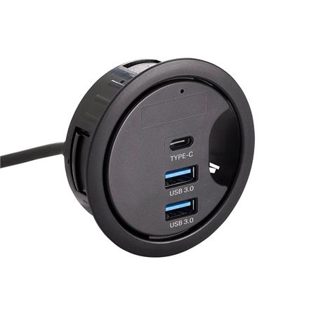 Draper 08356 3 Port In Desk USB 3.0 Hub with 2 x USB A & 1 x USB C