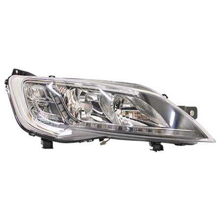 Right Headlamp (Halogen, Takes H7 / H7 Bulbs, With LED Daytime Running Light, Silver Bezel, Supplied With Motor, Original Equipment) for Fiat DUCATO Flatbed   Chassis 2014 on