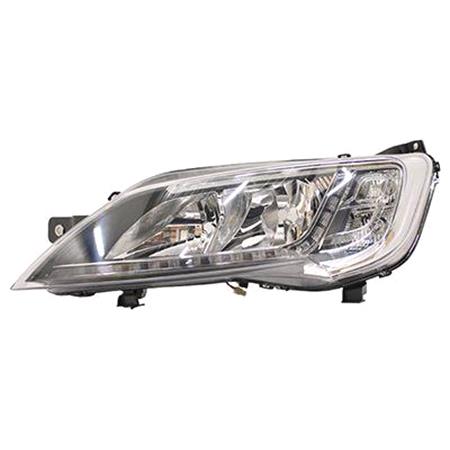 Left Headlamp (Halogen, Takes H7 / H7 Bulbs, With LED Daytime Running Light, Silver Bezel, Supplied With Motor, Original Equipment) for Fiat DUCATO Bus 2014 on