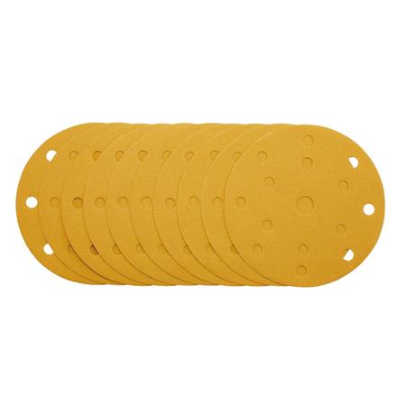 Draper 08476 Gold Sanding Discs with Hook and Loop 150mm 240 Grit 15 Dust Extraction Holes (Pack of 10)