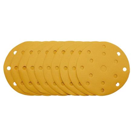 Draper 08477 Gold Sanding Discs with Hook & Loop, 150mm, 320 Grit, 15 Dust Extraction Holes   Pack of 10