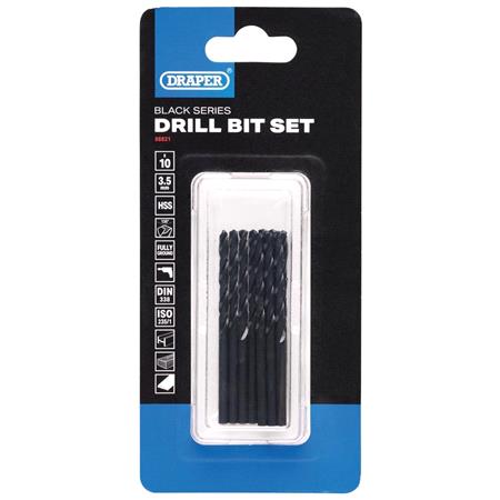 Draper 08821 Black HSS Drill Bit, 3.5mm x 70mm (Pack of 10)