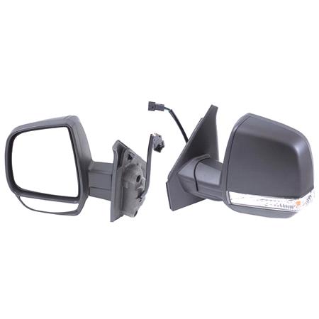 Left Wing Mirror (electric, heated, indicator, double glass, black cover) for Fiat DOBLO, 2010 Onwards