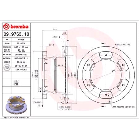 Brembo Prime Rear Axle Brake Discs (Pair)   Diameter: 306mm   09.9763.10