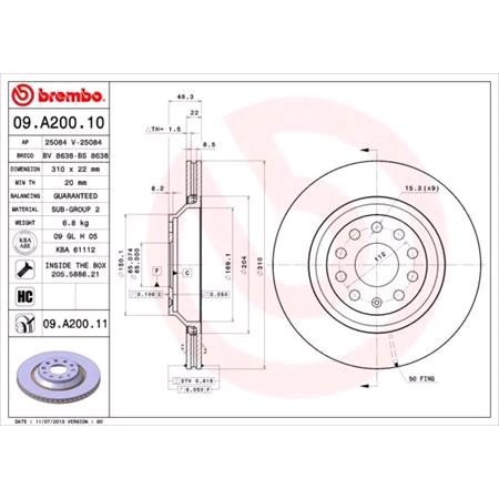 Brembo Prime Rear Axle Brake Discs (Pair)   Diameter: 310mm   09.A200.11