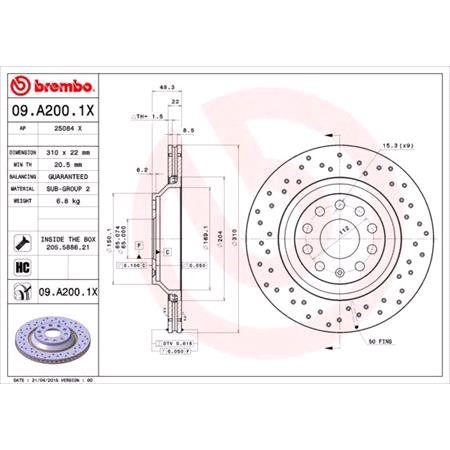 Brembo Xtra Rear Axle Brake Discs (Pair)   Diameter: 310mm   09.A200.1X