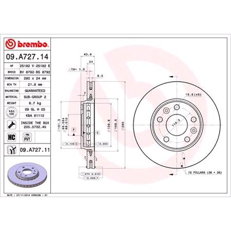 Brembo Prime Front Axle Brake Discs (Pair)   Diameter: 280mm   09.A727.11