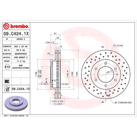 Brembo Front Axle Brake Discs (Pair)   Diameter: 302mm   09.C424.1X