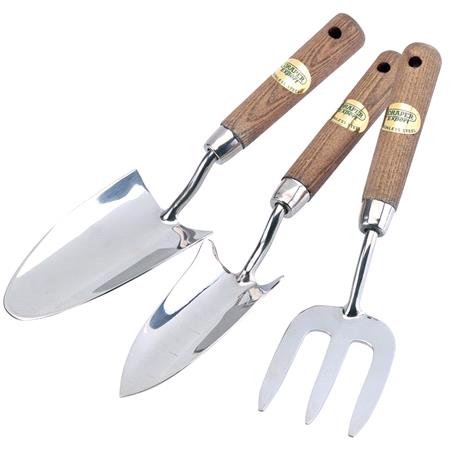 Draper Expert 09565 Stainless Steel Hand Fork and Trowels Set with FSC Certified Ash Handles (3 Piece)