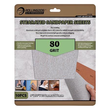 Rollingdog Stearated Sanding Sheets, 230 x 280mm, 80 Grit (Pack of 10)