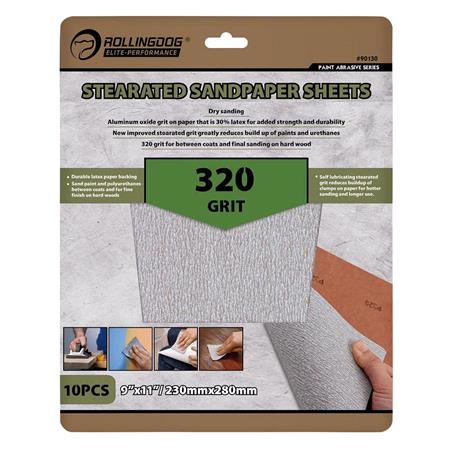 Rollingdog Stearated Sanding Sheets, 230 x 280mm, 320 Grit (Pack of 10)