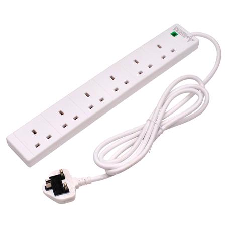 Draper 09659 Six Socket Surge Protected Extension Lead with Neon Indicator, 2m
