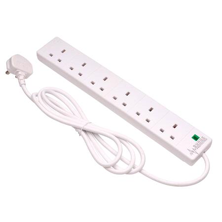 Draper 09659 Six Socket Surge Protected Extension Lead with Neon Indicator, 2m