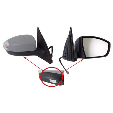 Right Wing Mirror (Electric, heated, indicator and puddle lamp, 8 Pin Connector) for Ford S MAX, 2006 2015