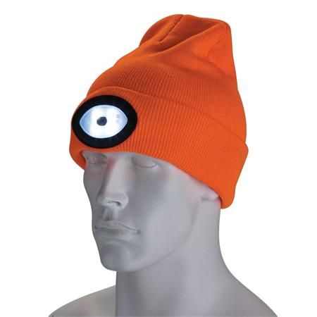 Draper 10015 Beanie Hat with Rechargeable Torch, One Size, 1W, 100 Lumens, High vis Orange