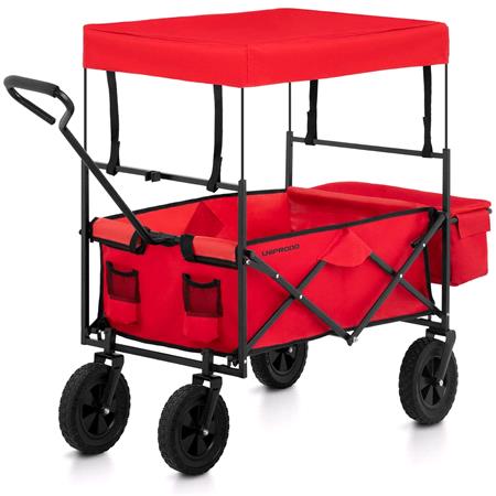 UNIPRODO Folding Garden Cart with Bag and Roof   Red