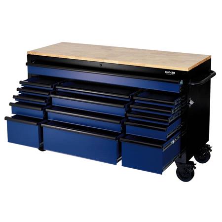 Draper 10747 BUNKER Workbench Roller Tool Cabinet 15 Drawer 61" Blue