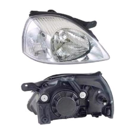 Right Headlamp (Clear Indicator, Supplied With Motor, Takes H4 Bulb) for Kia Rio 2003 2005