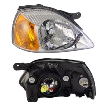 Right Headlamp (Amber Indicator, Supplied With Motor, Takes H4 Bulb) for Kia Rio 2003 2005