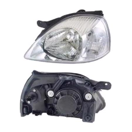 Left Headlamp (Clear Indicator, Supplied With Motor, Takes H4 Bulb) for Kia Rio 2003 2005