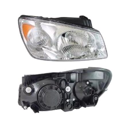 Right Headlamp (Chrome Bezel, Takes H4 Bulb, Supplied With Motor) for Kia CERATO Saloon 2004 on