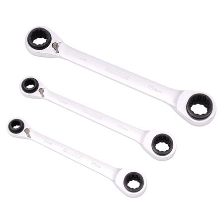 Draper 11652 Metric 4 in 1 Reversible Double Ring End Ratchet Spanner Set (3 Piece)