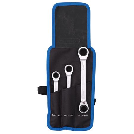 Draper 11652 Metric 4 in 1 Reversible Double Ring End Ratchet Spanner Set (3 Piece)